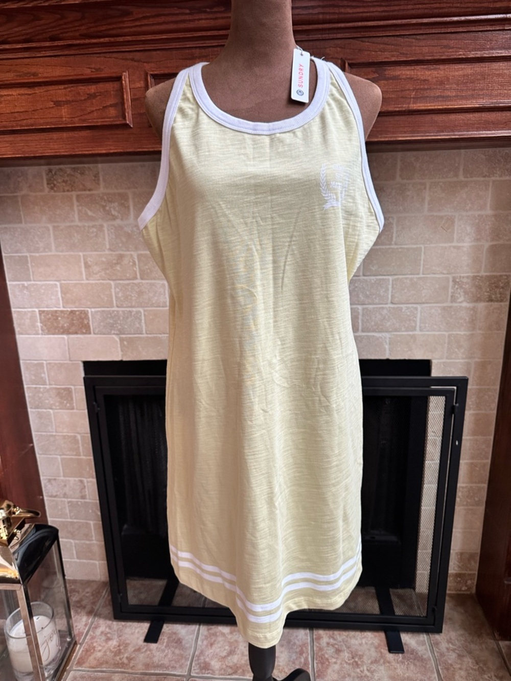 NWT Sundry Pale Yellow Tank Dress with White Trim from Anthropologie XL